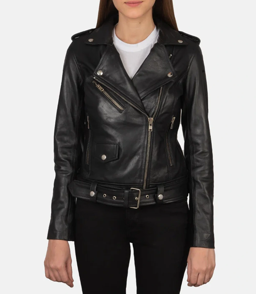 Alexa Black Leather Biker Jacket