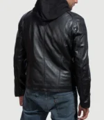 Men's Black Hooded Leather Jacket