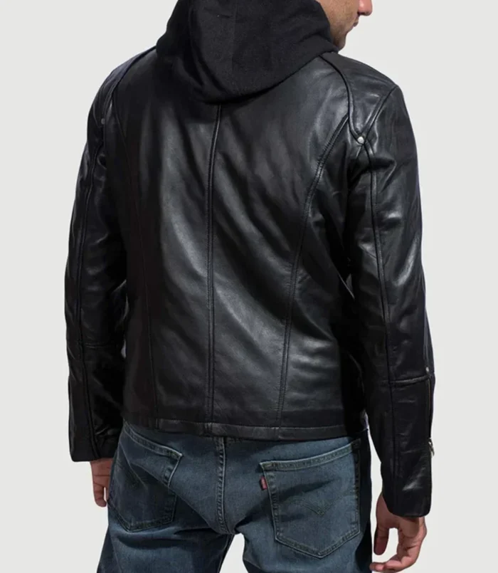 Men's Black Hooded Leather Jacket