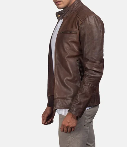 cafe Racer Brown Leather Bomber Jacket