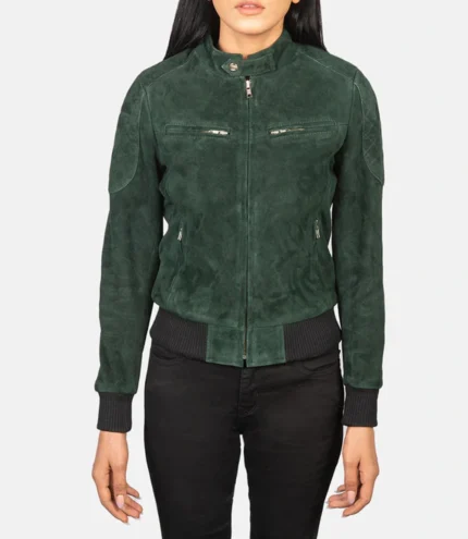 Jenna Green Suede Bomber Jacket