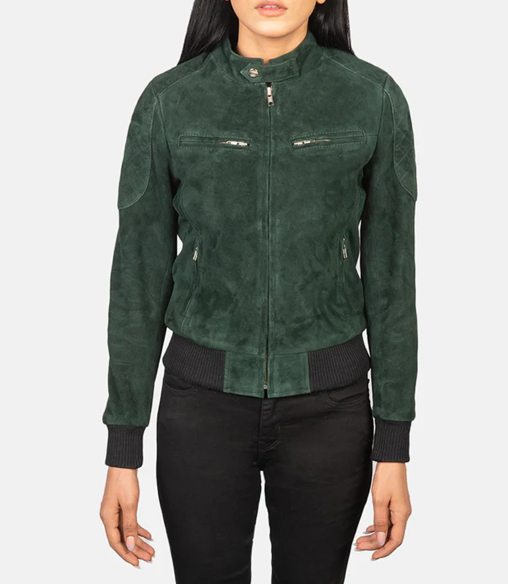Jenna Green Suede Bomber Jacket