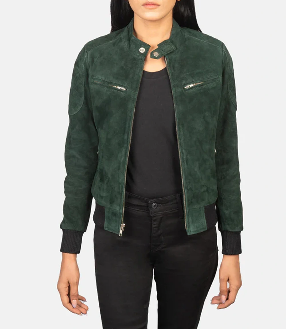 Jenna Green Suede Bomber Jacket
