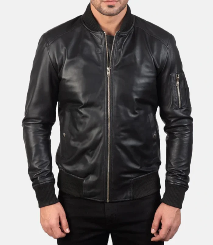 Leather Bomber Jacket Black Men