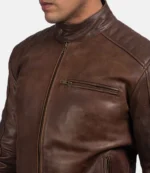 Zip Up Brown Leather Bomber Jacket