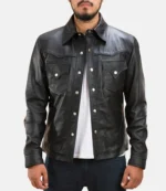 Trucker Black Leather Jacket