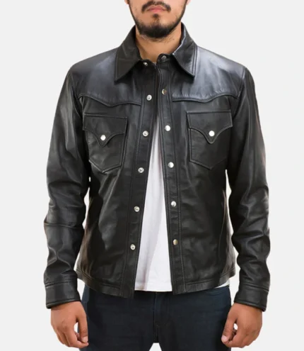 Trucker Black Leather Jacket