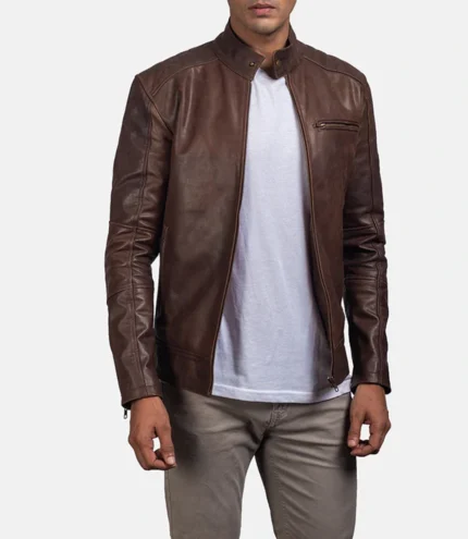 Trucker Brown Leather Bomber Jacket