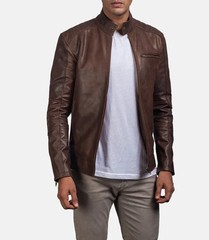 Trucker Brown Leather Bomber Jacket