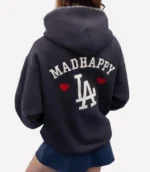 Women Black Dodgers Heart Fleece Hoodie