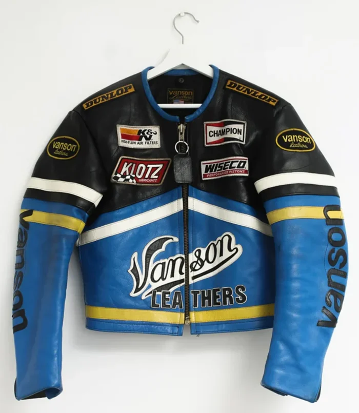 Vintage Blue Vanson Leather Motorcycle Jacket